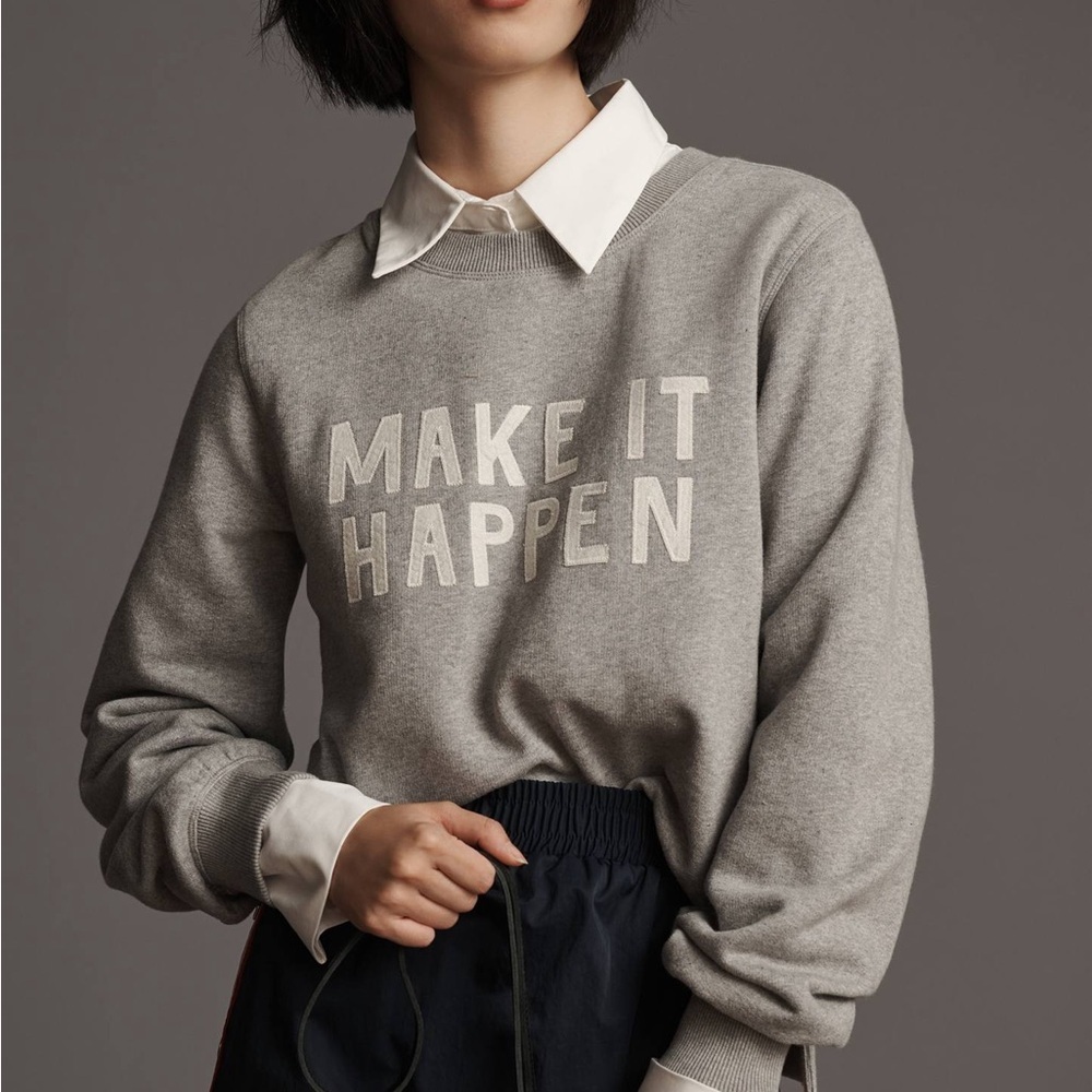 Late Summer Flowers Anthropologie Grey 'Made It Happen' Sweatshirt Crewneck Sz S